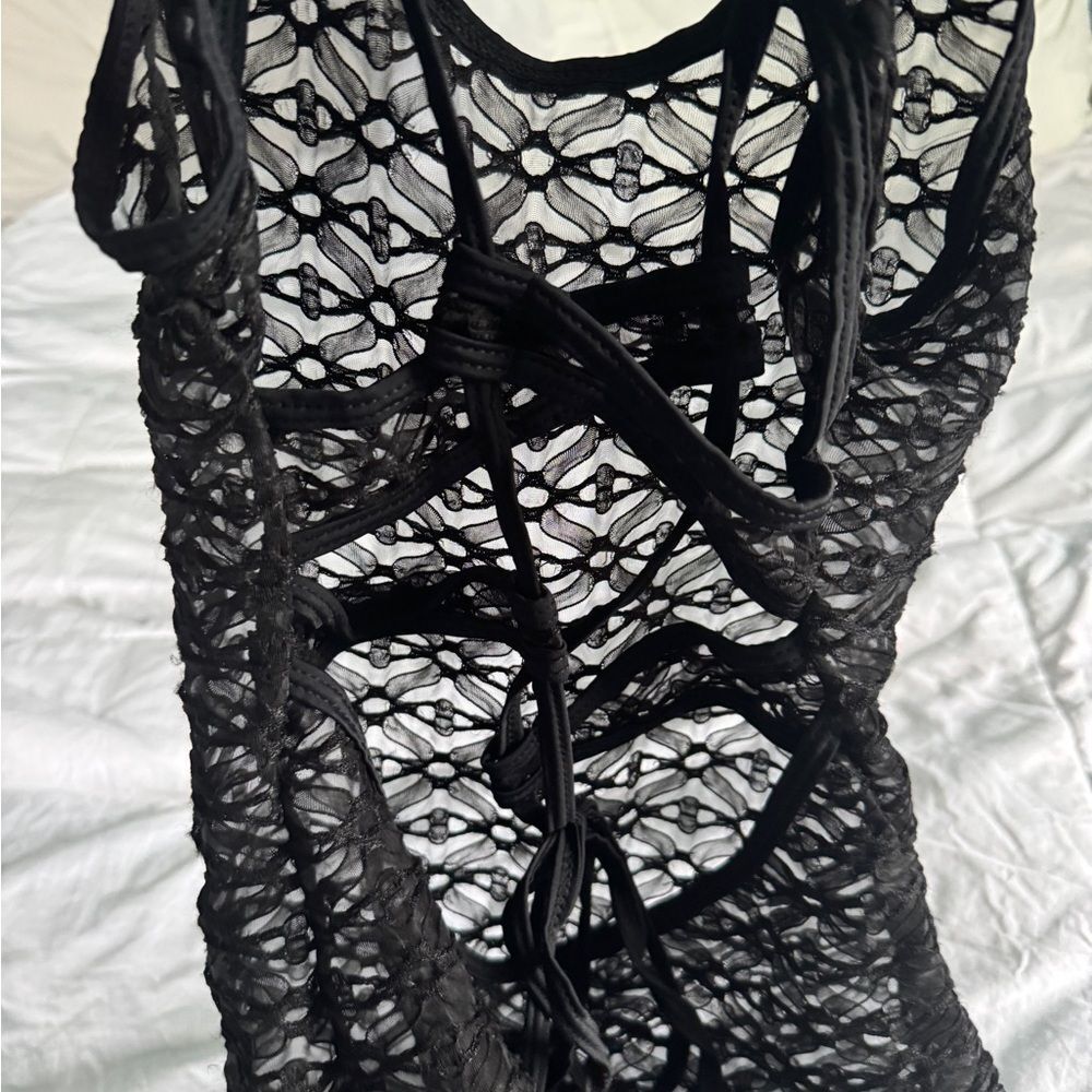 SHEIN Black Crochet Lace Swim Cover Up – Women’s XS - Picture 3 of 6
